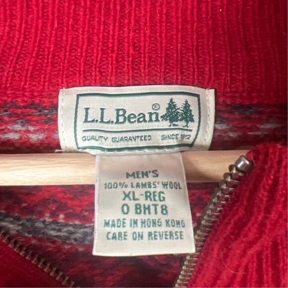 LL Bean Sweater Mens XL Reg Fair Isle Nordic 100% Lambswool Quarter Zip - Picture 2 of 6